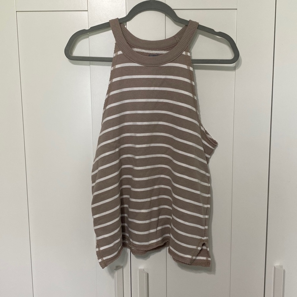 Aerie Beige and White Striped Sweater Tank Size M